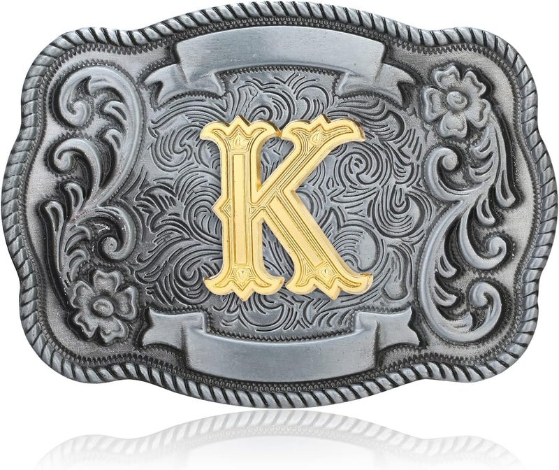 QQA Western Cowboy/Cowgirl Initial Belt Buckle Letter ABC to Z Upgrade Design for Men and Women - Image 1
